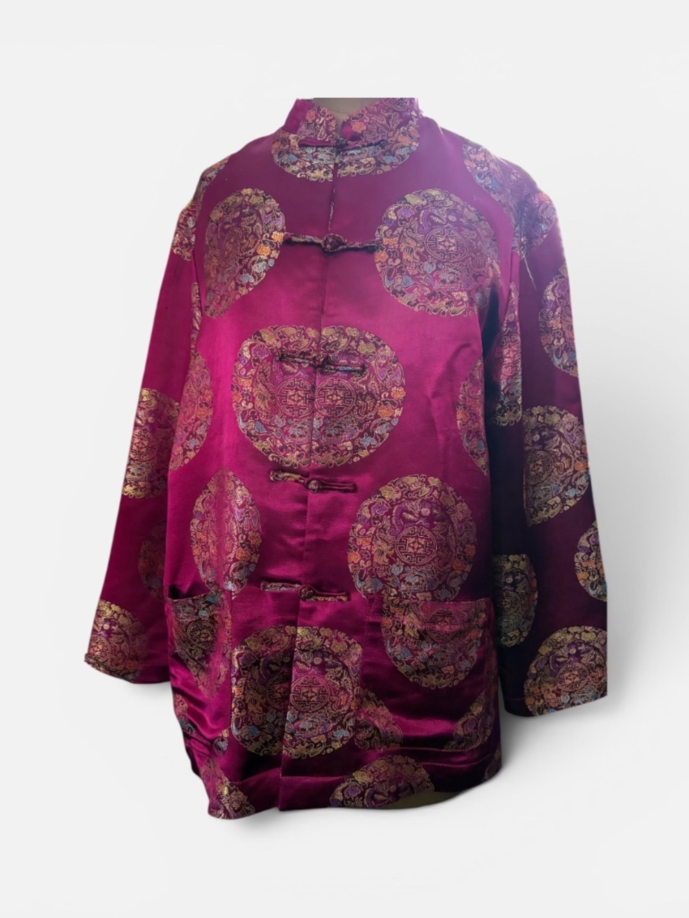 ✨ Luxe Oriental Silk Jacket | Medium | Gold Brocade on Deep Burgundy | Elegant